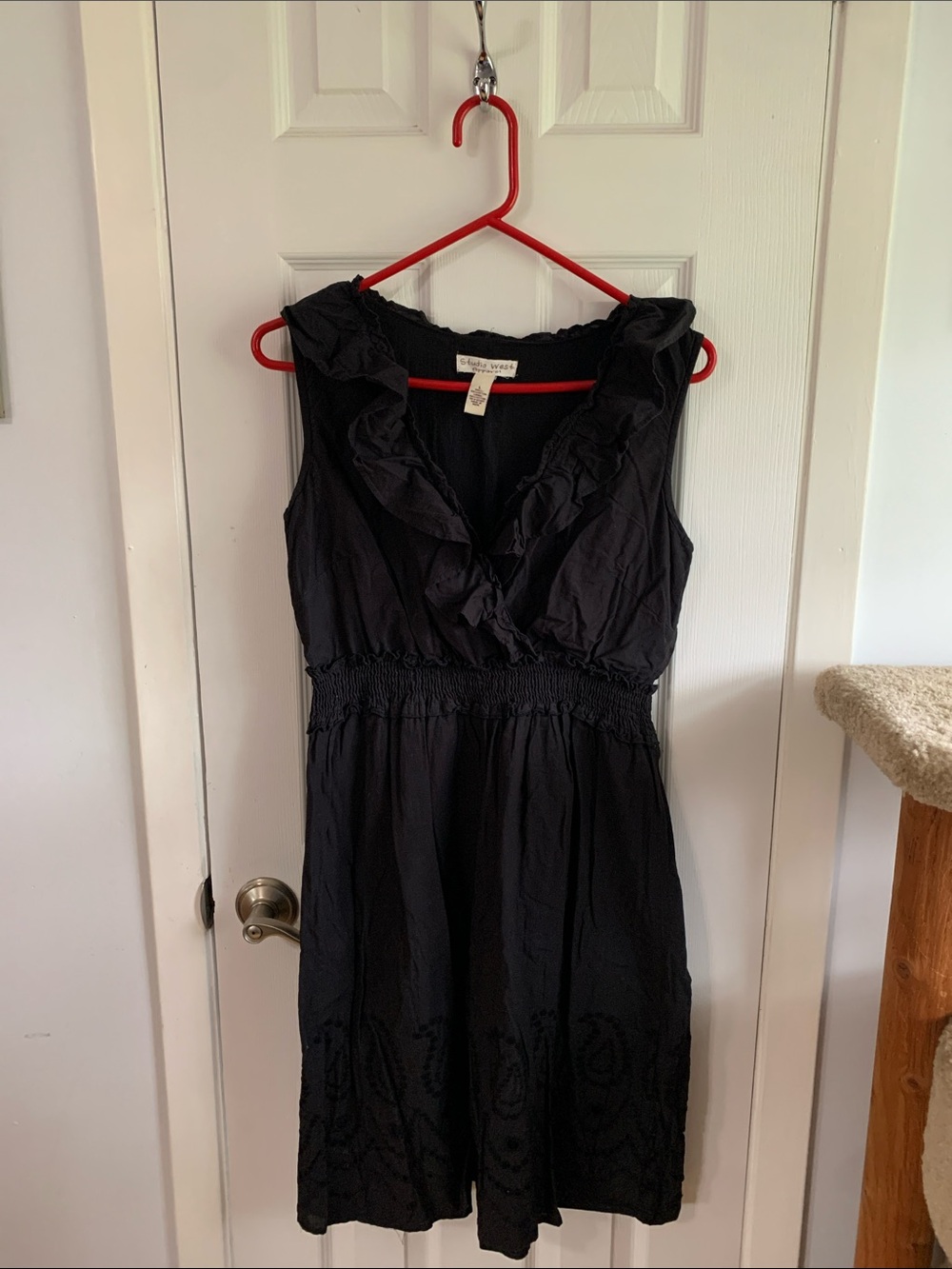 Studio West Black Ruffled V-Neck Mini Dress